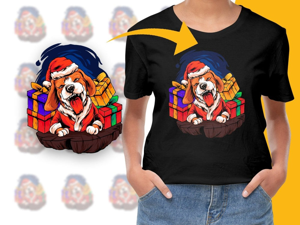 Festive Beagle Santa with Colorful Gifts Christmas PNG File - Teepew