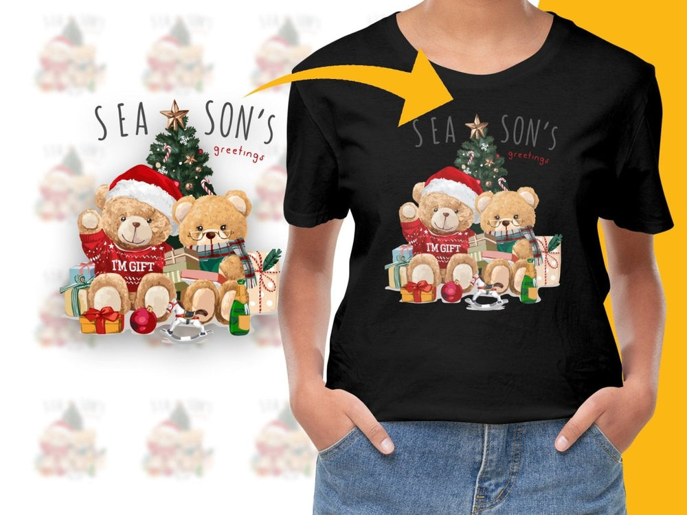 Festive Christmas Teddy Bear Season's Greetings PNG File - Teepew