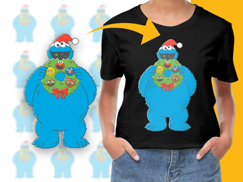 Festive Cookie Monster Christmas Wreath PNG File - Teepew
