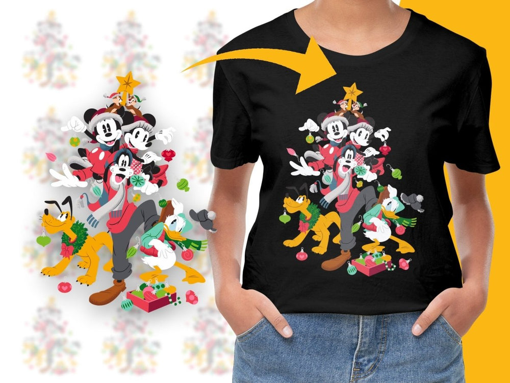Festive Disney Characters Christmas Tree Design PNG File - Teepew