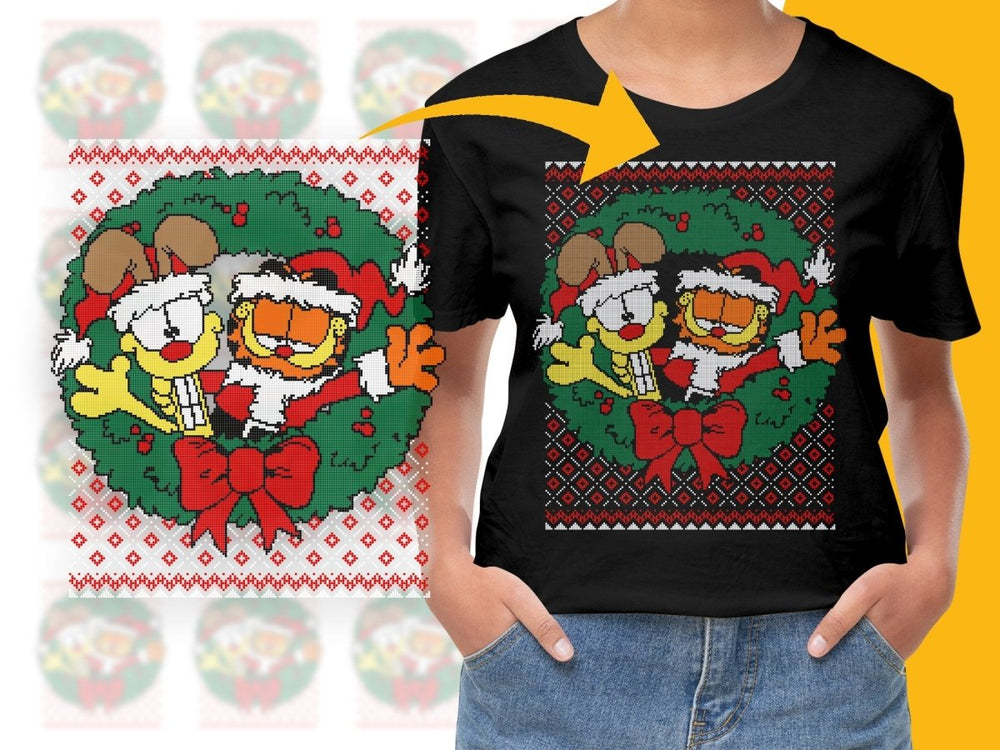 Festive Garfield and Odie Christmas Wreath PNG File - Teepew