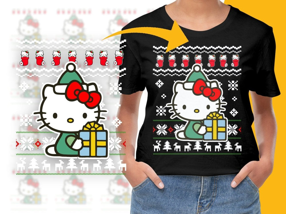 Festive Hello Kitty Christmas Patterned Graphic PNG File - Teepew