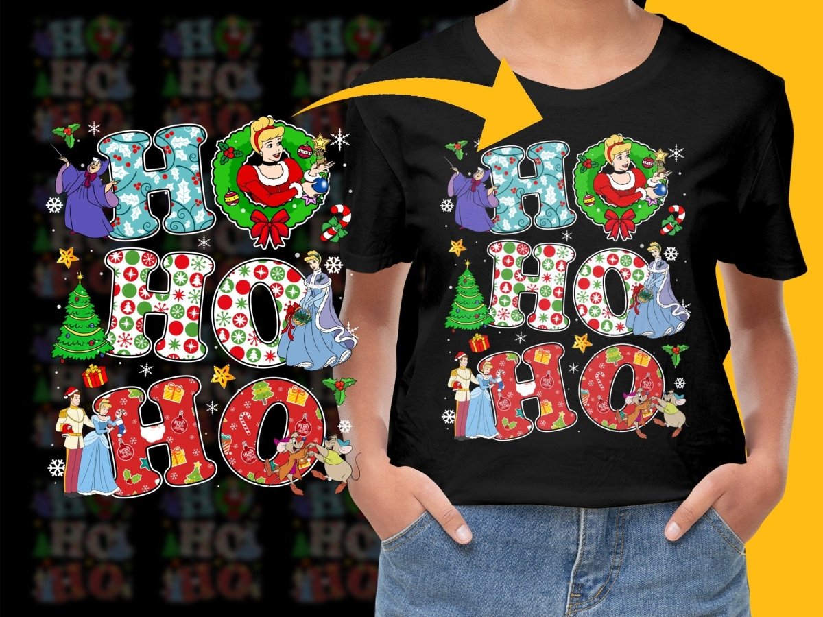 Festive Ho Ho Ho Christmas PNG File Featuring Cinderella - Teepew