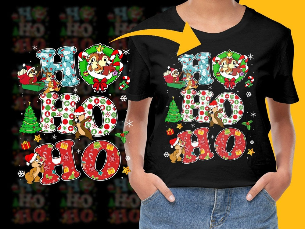 Festive HO HO HO PNG File Featuring Chip and Dale Christmas - Teepew