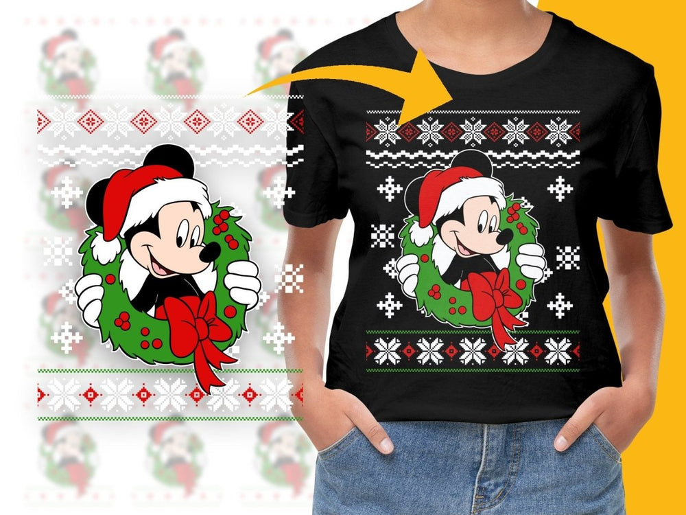 Festive Mickey Mouse Christmas Wreath Design PNG File - Teepew