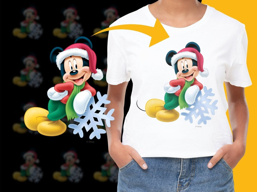 Festive Mickey Mouse in Santa Hat with Snowflake PNG File - Teepew