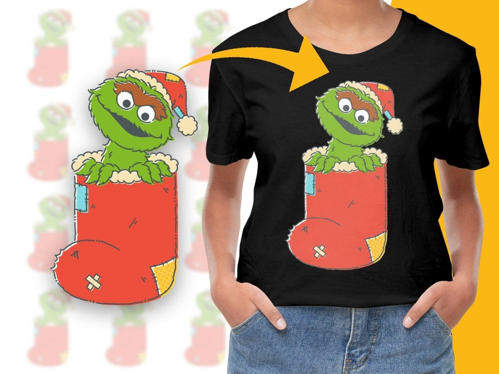 Festive Oscar the Grouch in Stocking Christmas PNG File - Teepew