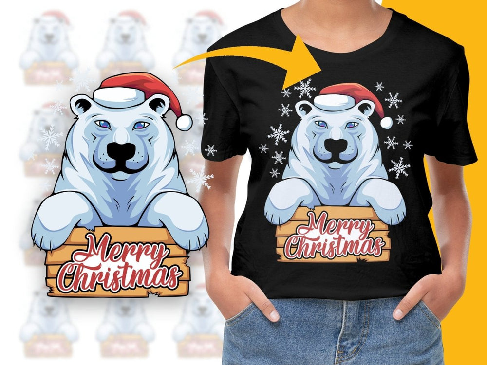 Festive Polar Bear in Santa Hat Merry Christmas PNG File - Teepew