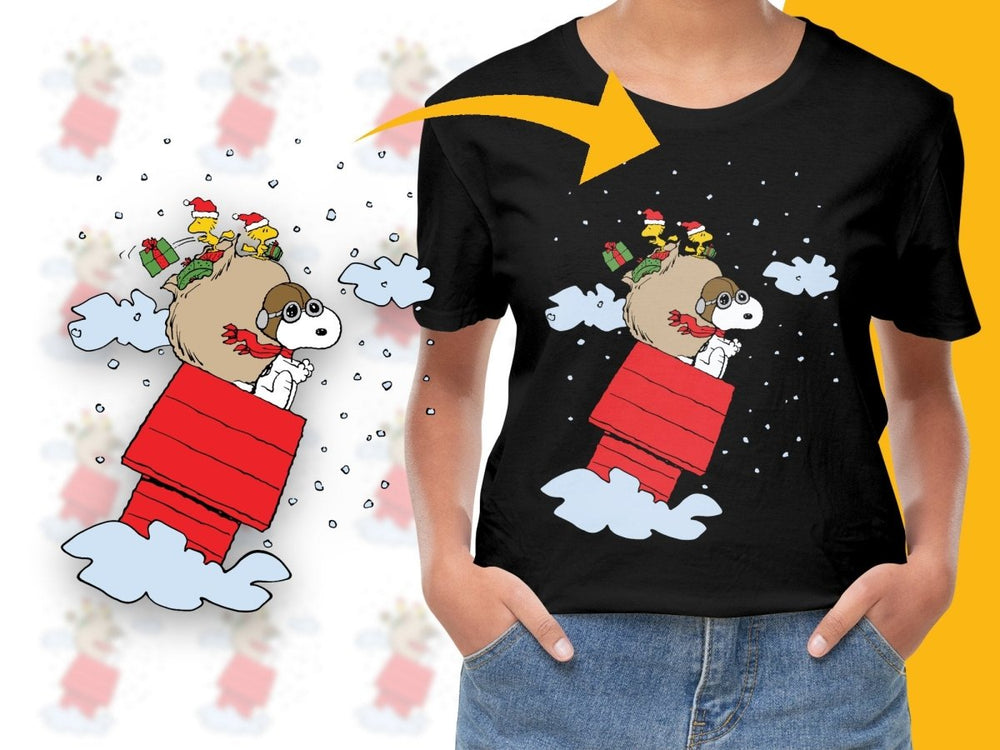 Festive Snoopy and Woodstock Christmas Flying PNG File - Teepew