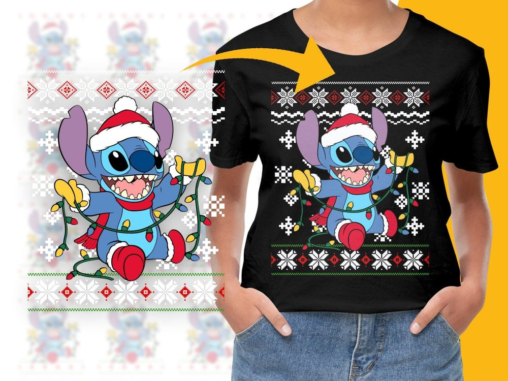 Festive Stitch Holding Christmas Lights Graphic PNG File - Teepew