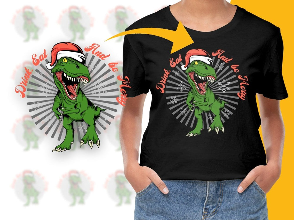 Festive T - Rex Drink Eat And Be Merry Christmas PNG File - Teepew