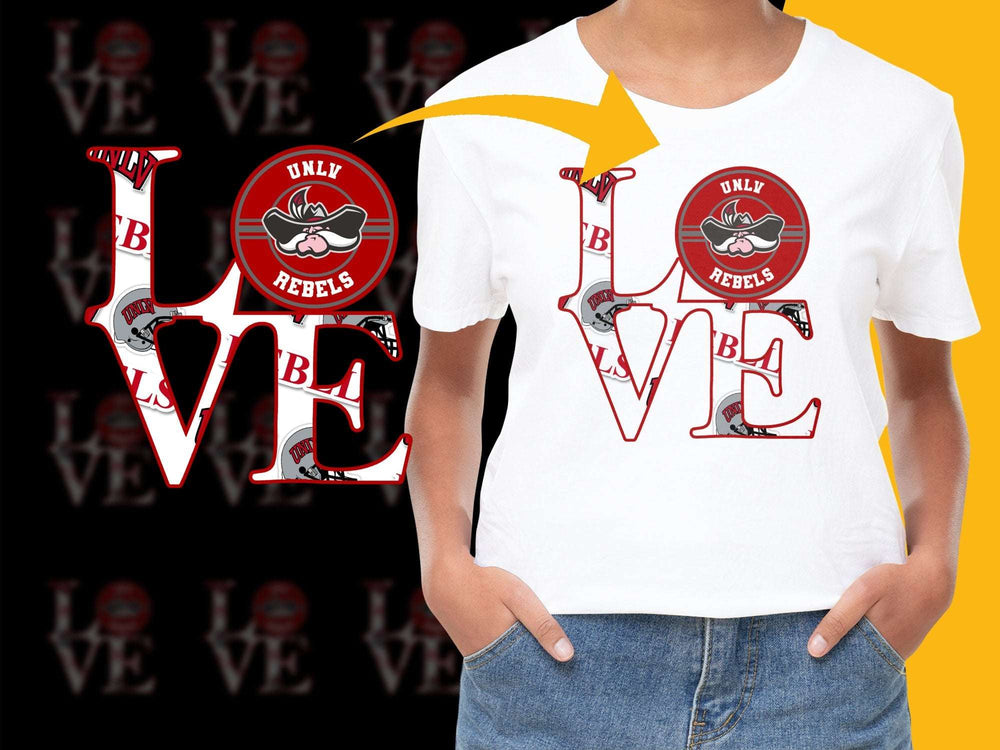 UNLV Rebels Love Graphic T-Shirt, College Sports Fan Apparel, Casual White Tee