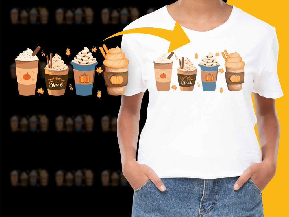 Fall Pumpkin Spice Latte T-Shirt, Autumn Coffee Lover Graphic Tee, Casual Thanksgiving Outfit