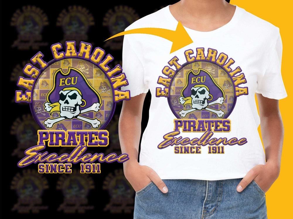 East Carolina University Pirates T-Shirt, ECU Skull Logo, Excellence Since 1911 Tee