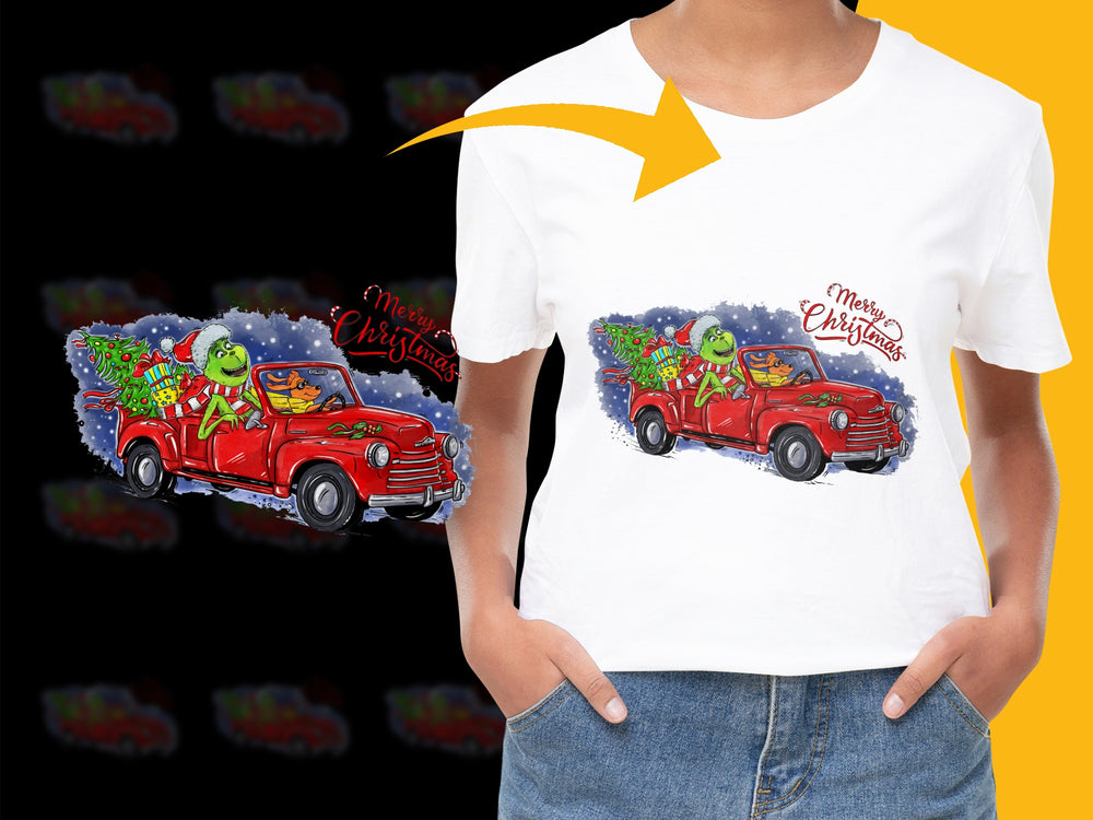 Vintage Red Truck Christmas T-Shirt, Festive Holiday Graphic Tee, Women's Merry Xmas Top