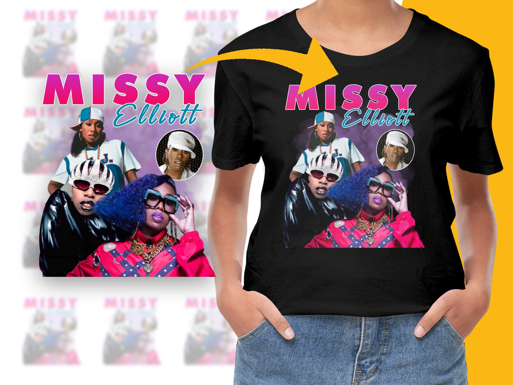 Missy Elliott Graphic T-Shirt, Vintage Hip Hop Tee, 90s Music Artist Fashion, Colorful Pop Art Style Top
