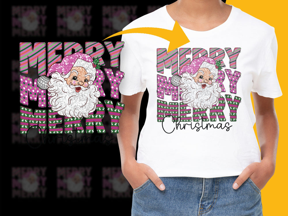Merry Christmas Santa Claus Graphic T-Shirt, Festive Holiday Kids Tee, Colorful Plaid Xmas Gift Idea