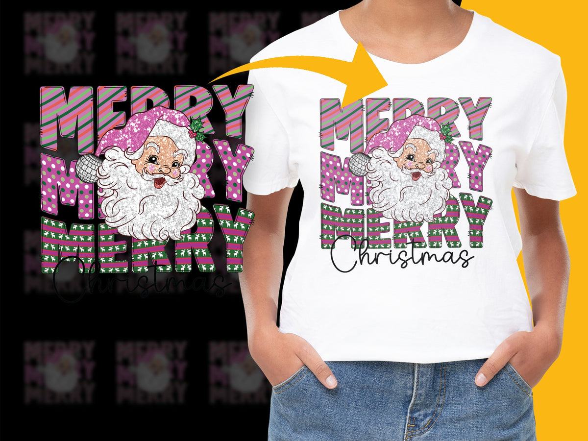 Merry Christmas Santa Claus Graphic T-Shirt, Festive Holiday Kids Tee, Colorful Plaid Xmas Gift Idea