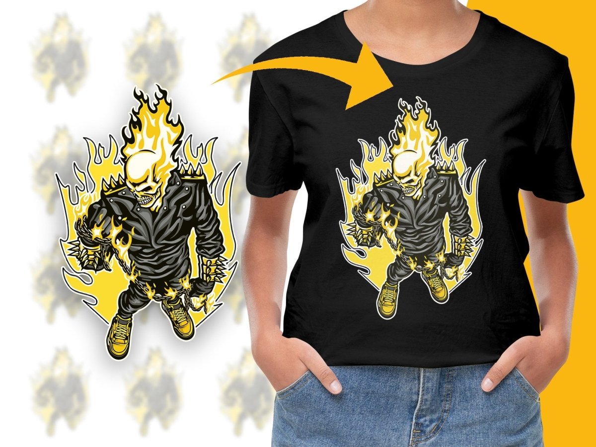 Fiery Skeleton in Leather Jacket Graphic PNG File - Teepew