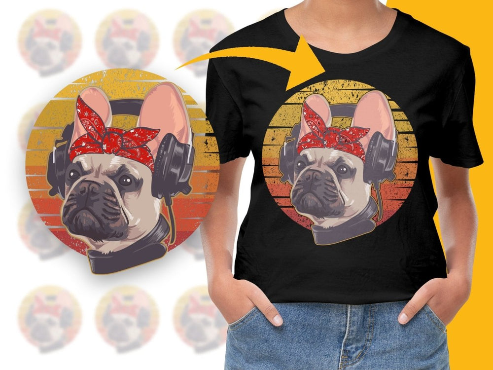 French Bulldog with Headphones Graphic PNG File - Teepew