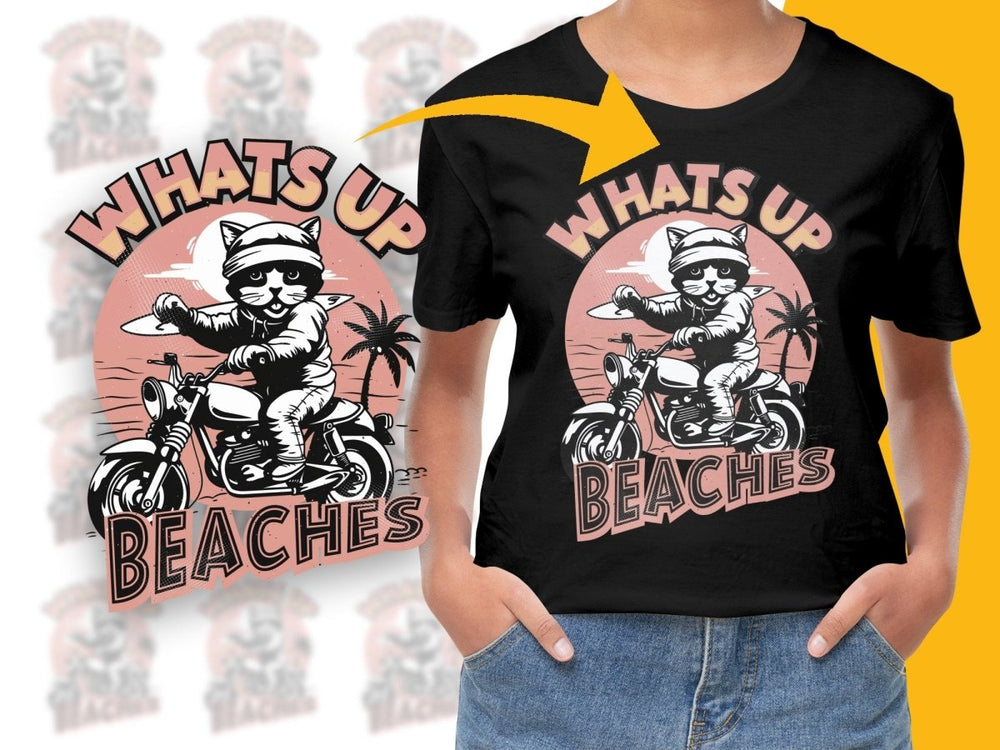 Fun Cat On Bike Cartoon With Surfboard PNG File - Teepew