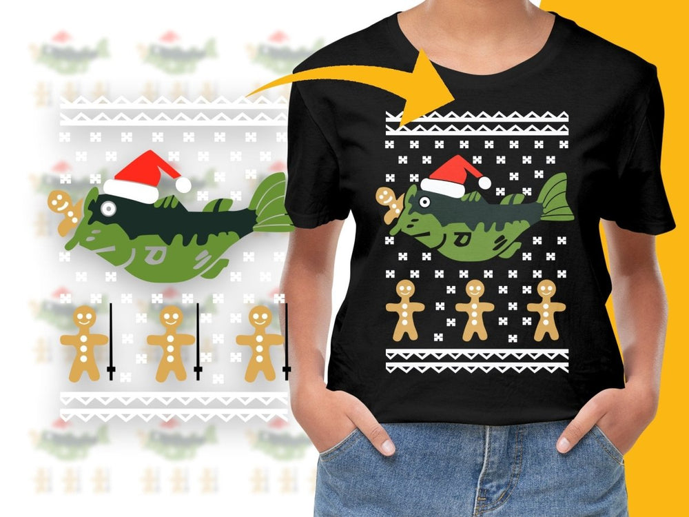 Fun Christmas Fishing PNG File with Santa Hat Design - Teepew