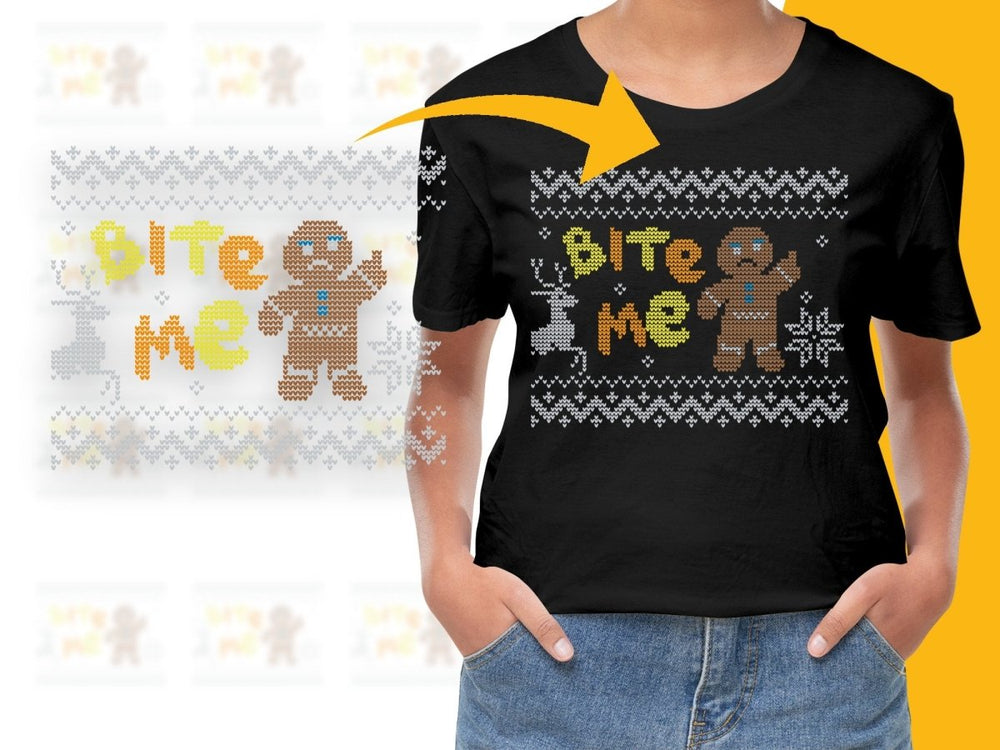 Fun Gingerbread Man Bite Me Ugly Christmas PNG File - Teepew