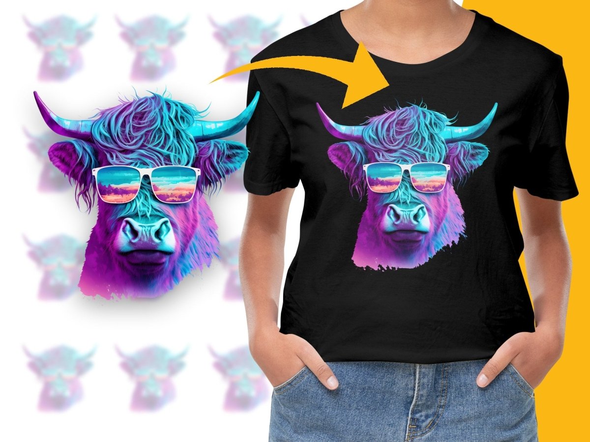 Funky Cool Highland Cattle Art Graphic Unisex PNG File - Teepew