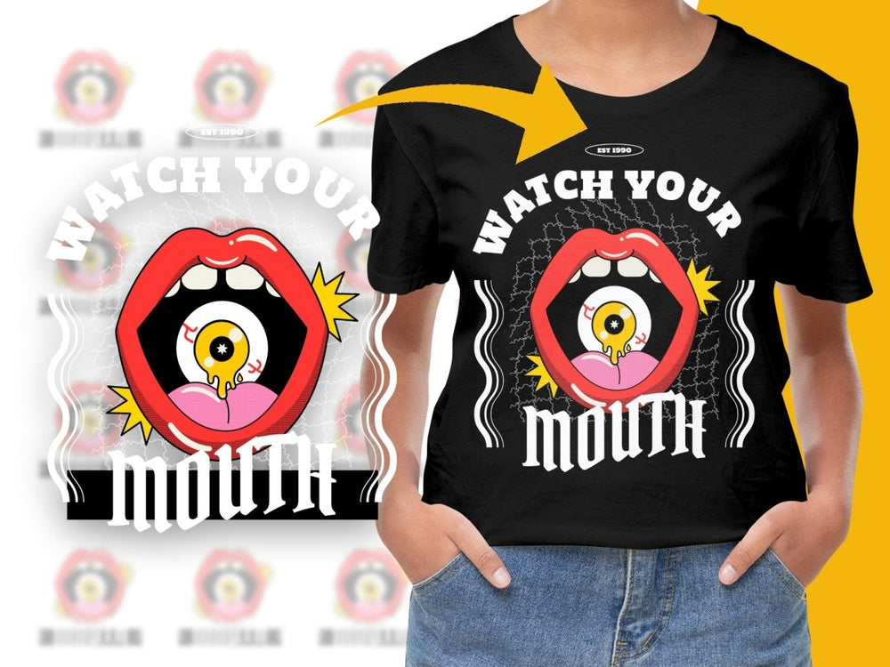 Funky Eyeball in Mouth Graphic Unisex Short Sleeve PNG File - Teepew