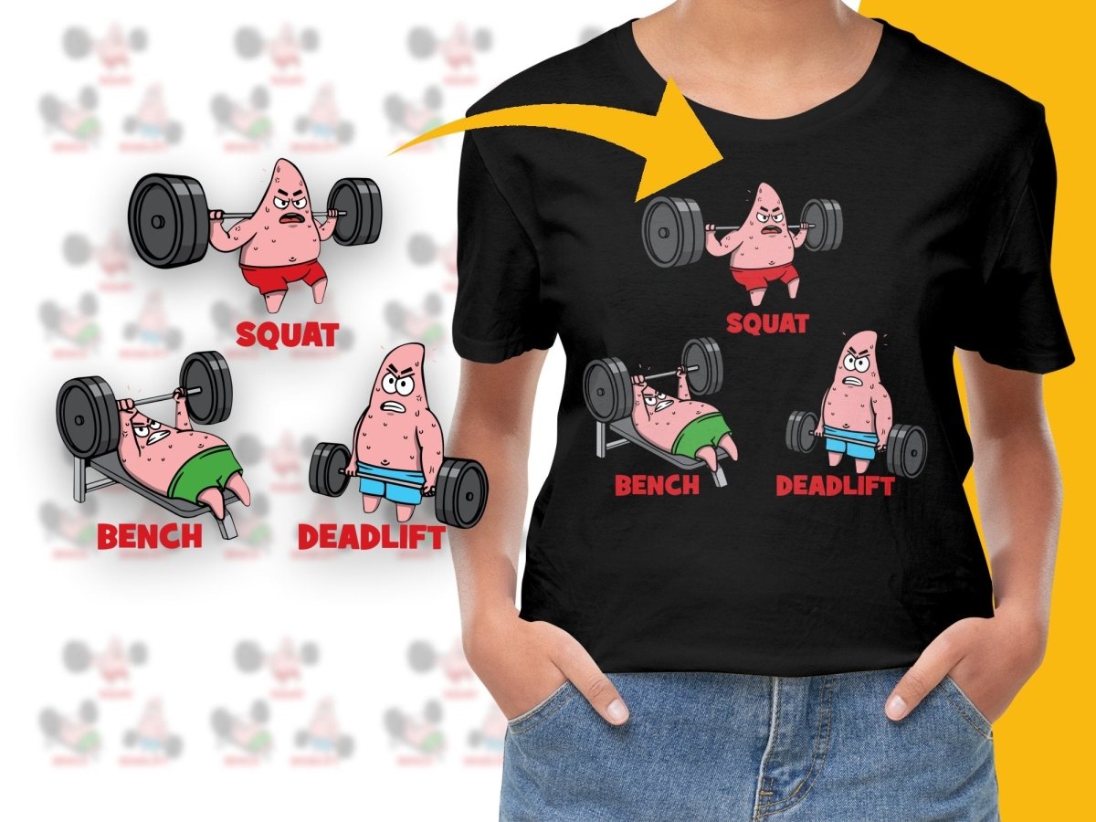 Funny Gym Fitness Cartoon Characters Lifting Weights PNG File - Teepew