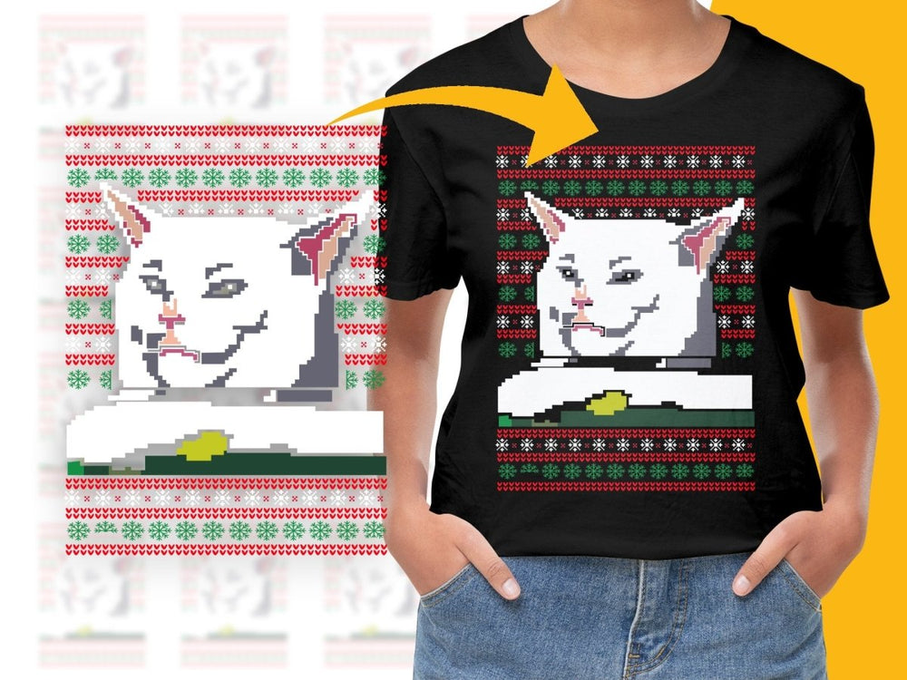 Funny Smug Cat Ugly Christmas Sweater Pattern PNG File - Teepew