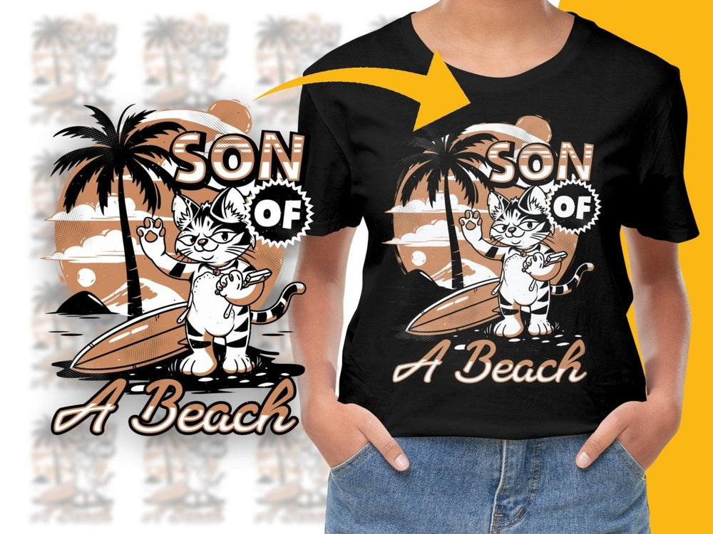Funny Son of a Beach Cat Surfing Graphic PNG File - Teepew