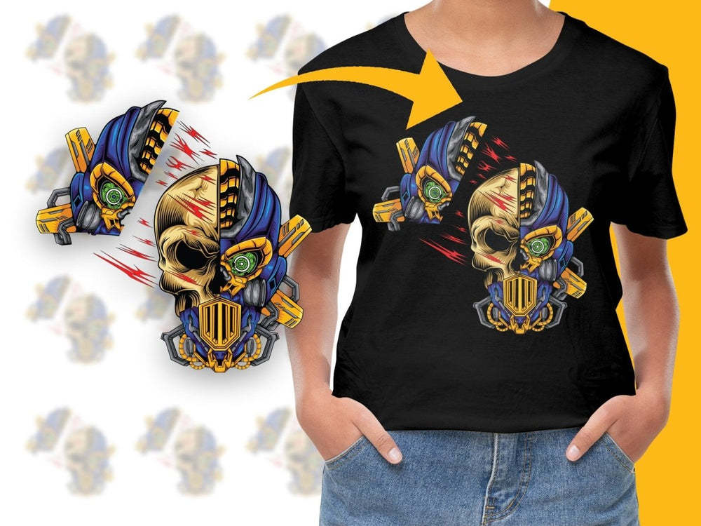 Futuristic Split Skull Design Graphic PNG File - Teepew