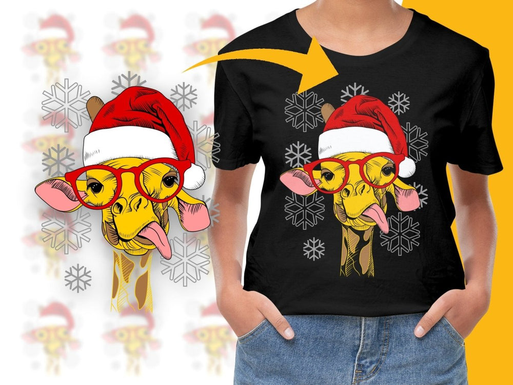 Giraffe with Santa Hat and Red Glasses Christmas PNG File - Teepew