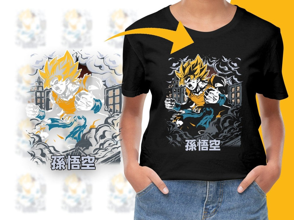 Goku Powerful Burst Cloudy City Anime Graphic PNG File - Teepew
