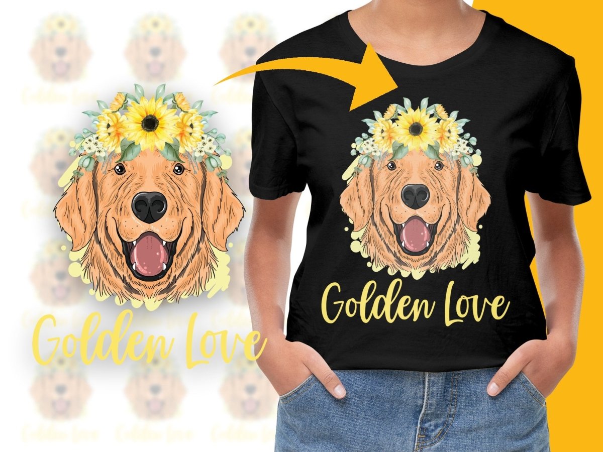 Golden Retriever Wearing Sunflower Crown PNG File - Teepew
