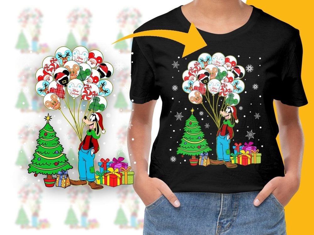 Goofy with Christmas Balloons and Tree Theme PNG File - Teepew