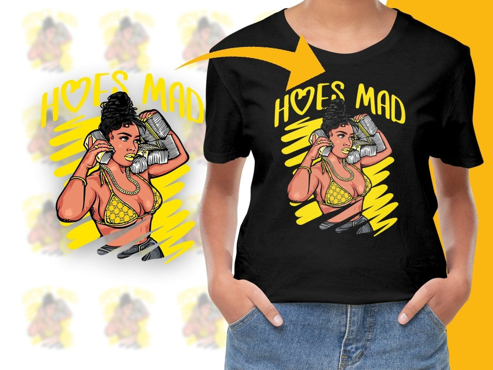 Graphic Tee Bold Woman with Stack of Cash PNG File - Teepew