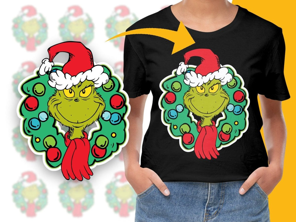 Grinch Christmas Red Scarf Wreath Theme PNG File - Teepew