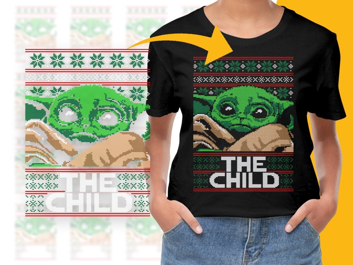 Grogu Christmas Themed Holiday Sweater Design PNG File - Teepew