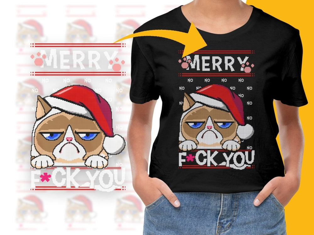 Grumpy Cat Santa Hat Funny Christmas Cartoon PNG File - Teepew