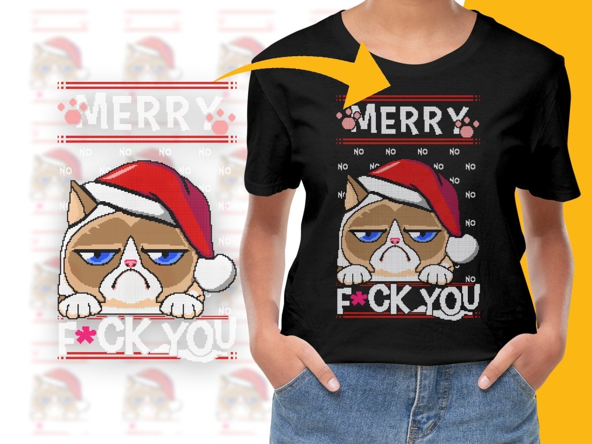 Grumpy Cat Santa Hat Funny Christmas Cartoon PNG File - Teepew
