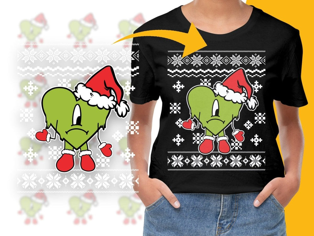 Grumpy Green Heart with Santa Hat Festive PNG File - Teepew
