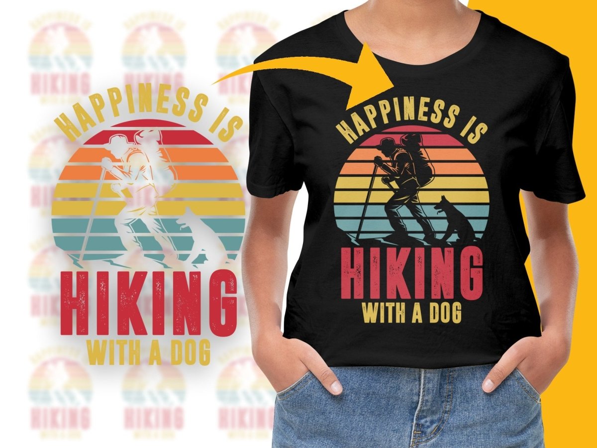 Happiness is Hiking with a Dog Retro Style PNG File - Teepew
