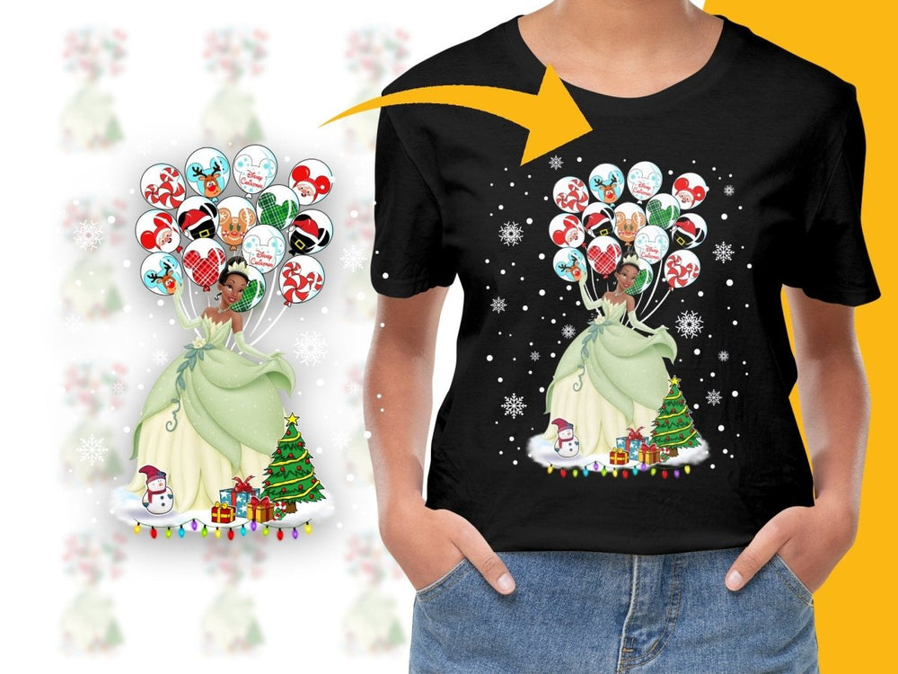 Holiday Princess Tiana Festive Cartoon Balloons PNG File - Teepew
