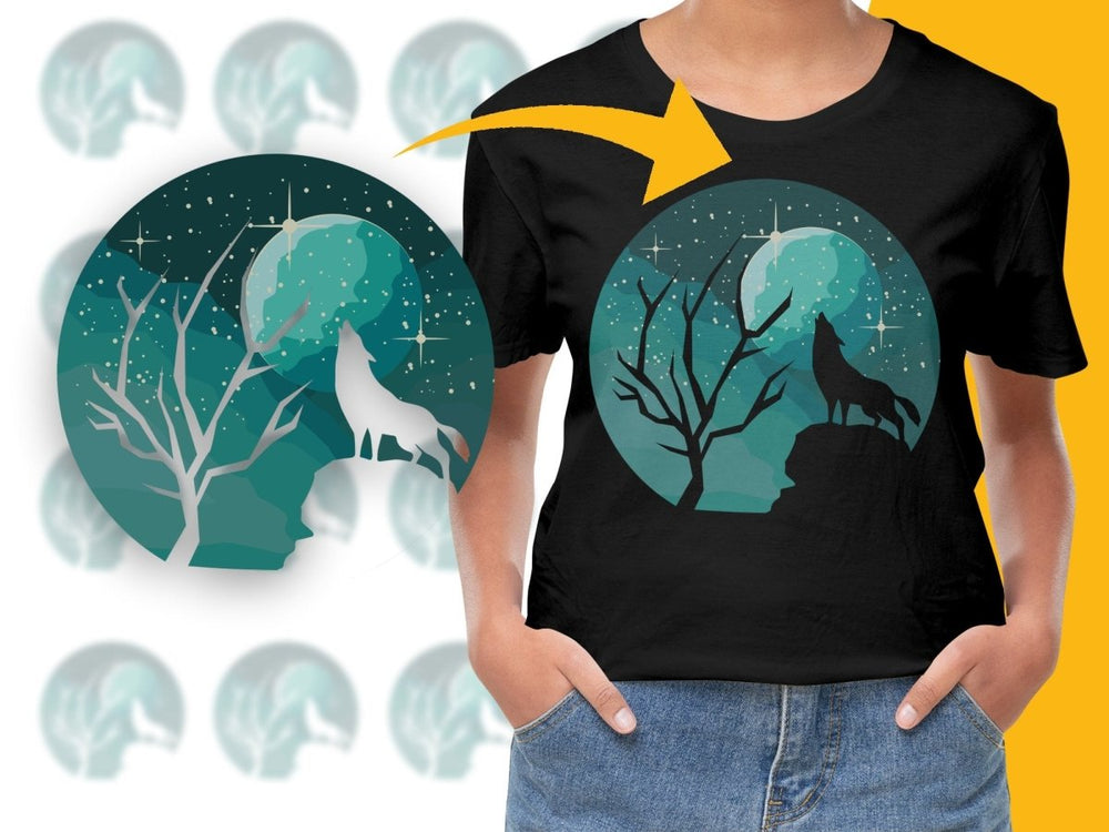 Howling Wolf Under Moonlit Night Graphic PNG File - Teepew