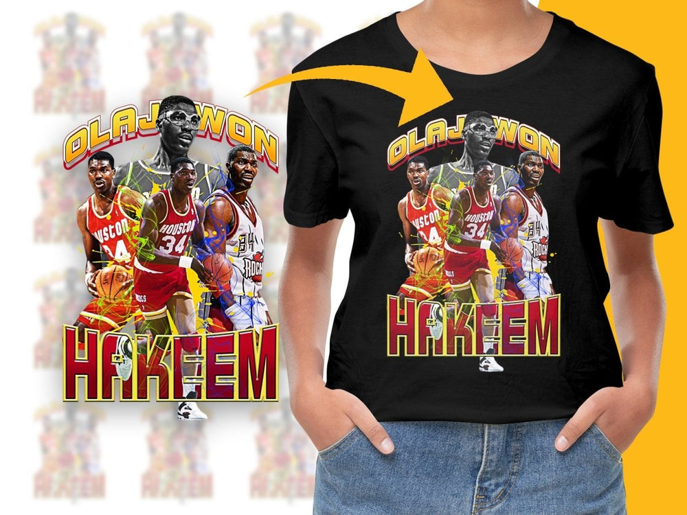 Iconic Hakeem Olajuwon Houston Rockets Basketball Legend Bootleg PNG File - Teepew