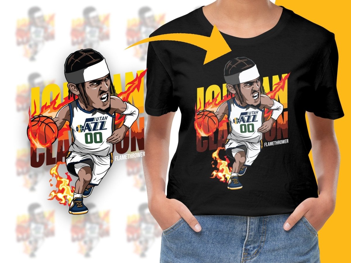 Jordan Clarkson Intense Cartoon Basketball Star Utah Jazz PNG File - Teepew
