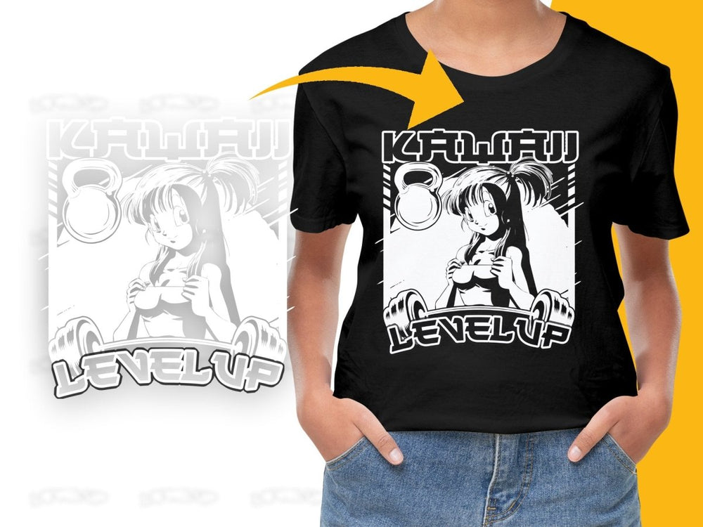 Kawai Level Up Anime Character Gym Themed PNG File - Teepew