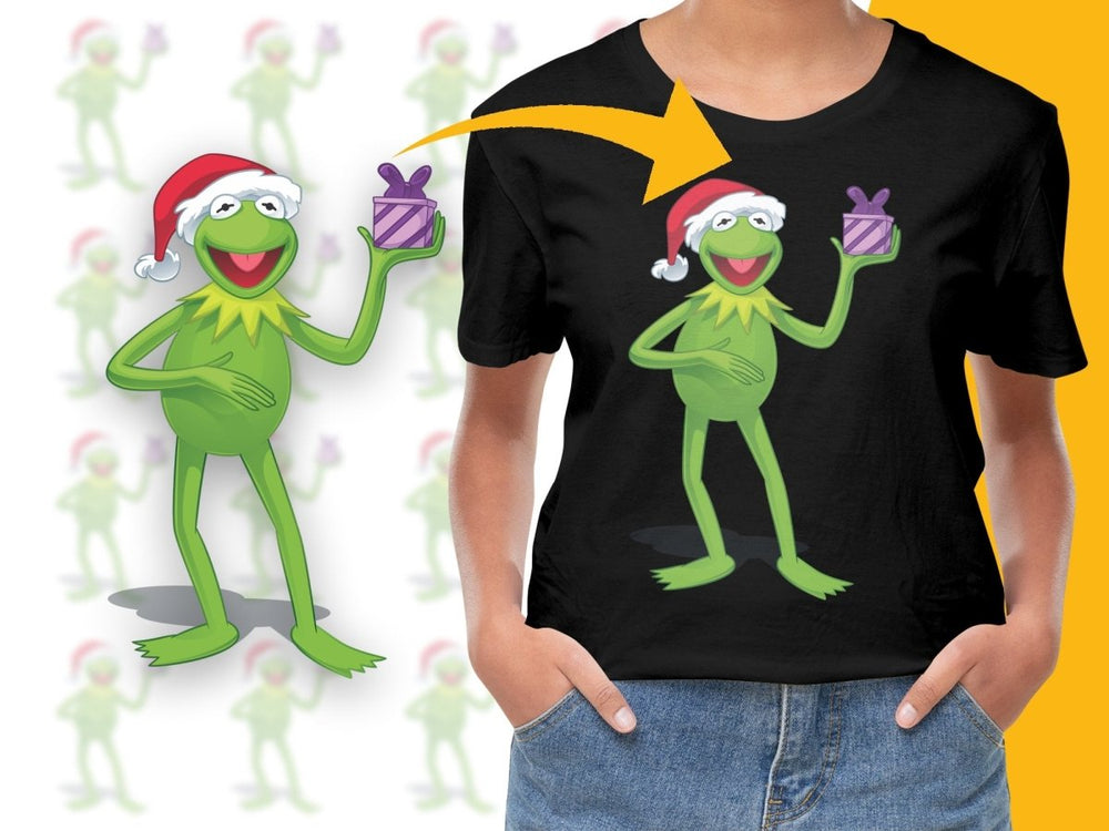 Kermit the Frog Santa Hat Holding Gift Christmas PNG File - Teepew